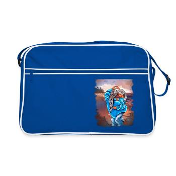 MutterTochter Liebe Strand Meer Illustration blond - Retro Tasche - Blau/Weiß - Vorne