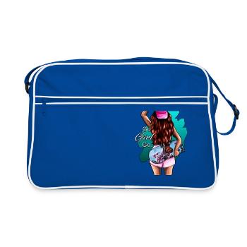 Go Girl-Skatergirl brünett Spruch mit Illustration - Retro Tasche - Blau/Weiß - Vorne