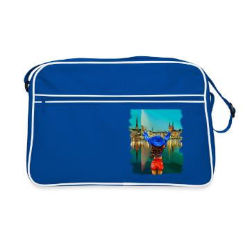 Hamburger Frau brünett Skyline Illustration - Retro Tasche - Blau/Weiß - Vorne
