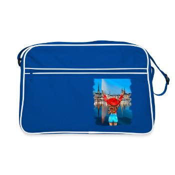 Blonde Hamburg Woman Skyline Illustration - Retro Bag - blue/white - Front