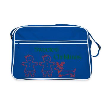 Noël – Filles en pain d’épices et teckels (texte vert - Sac Retro - bleu/blanc - Devant