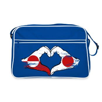 Drapeau du Groenland-Japon Mains en forme de cœur utilisé - Sac Retro - bleu/blanc - Devant