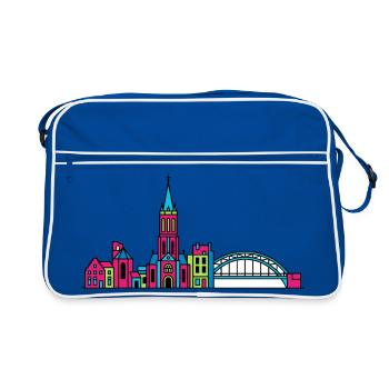 Ligne de la silhouette de la ville de Nimègue Waal Bridge - Sac Retro - bleu/blanc - Devant