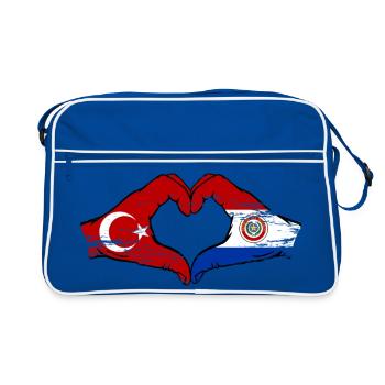 Türkei_Paraguay_Flagge_Hände_Herzform_used - Retro Tasche - Blau/Weiß - Vorne
