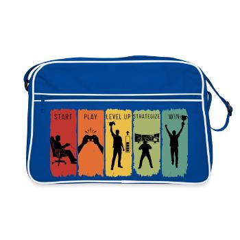 Retro Gamer Steps Level Up, gewinnt Videospiele - Retro Tasche - Blau/Weiß - Vorne