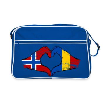 Norwegen Rumänien Flagge Hände Herzform used - Retro Tasche - Blau/Weiß - Vorne