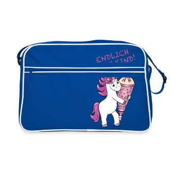 Inscription à l’école Licorne avec cône de sucre Retour à l’école - Sac Retro - bleu/blanc - Devant