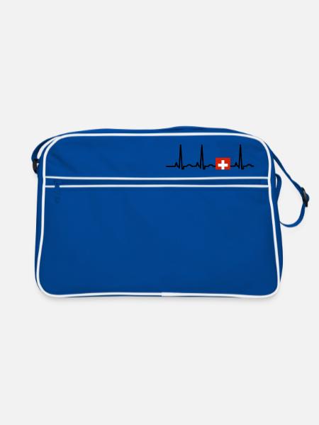 EKG heartbeat SCHWEIZ - Retro Tasche - Blau/Weiß