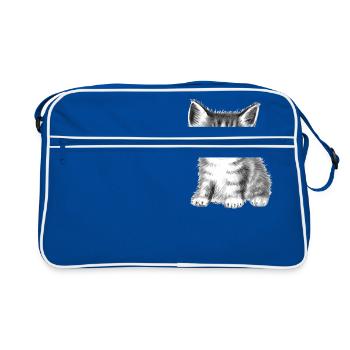 chat chaton mignon noir et blanc doux moelleux - Sac Retro - bleu/blanc - Devant