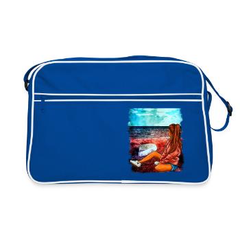Strand Meer Mädchen Illustration | Yolo- Artwork - Retro Tasche - Blau/Weiß - Vorne