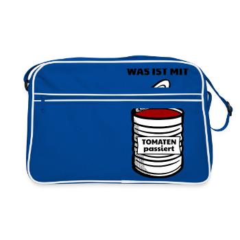 Was ist mit Tomaten passiert | Lustiger Spruch - Retro Tasche - Blau/Weiß - Vorne