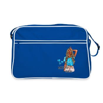 Meerweh Mädchen Illustration - Retro Tasche - Blau/Weiß - Vorne