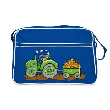 Tracteur à traction porcine avec ferme à remorques - Sac Retro - bleu/blanc - Devant