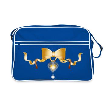 Elegant bow with heart pendant in gold look - Retro Bag - blue/white - Front