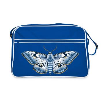 Mystic Midnight – Blue Flower Moth Art - Retro Bag - blue/white - Front