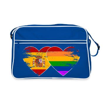 Spanien Regenbogen Flagge Herz used - Retro Tasche - Blau/Weiß - Vorne