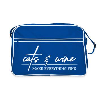 Cats and Wine makes everything fine Katzen Spruch - Retro Bag - blue/white - Front