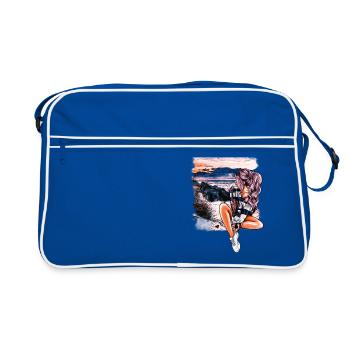 Mädchen am Strand Sommer Illustration - Retro Tasche - Blau/Weiß - Vorne