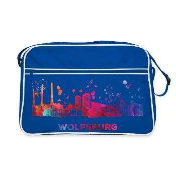 Wolfsburger Skyline Wolfsburg - Retro Tasche - Blau/Weiß - Vorne