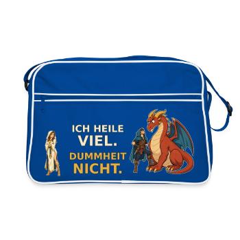 Ich heile viel. Dummheit nicht. – Heiler RPG - Retro Tasche - Blau/Weiß - Vorne