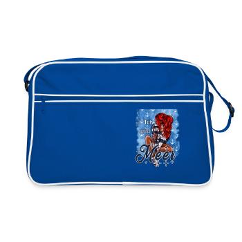 Ich will Meer Spruch Illustration Mädchen - Retro Tasche - Blau/Weiß - Vorne