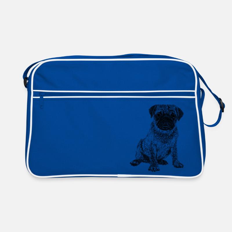 Mops - Retro Tasche - Blau/Weiß