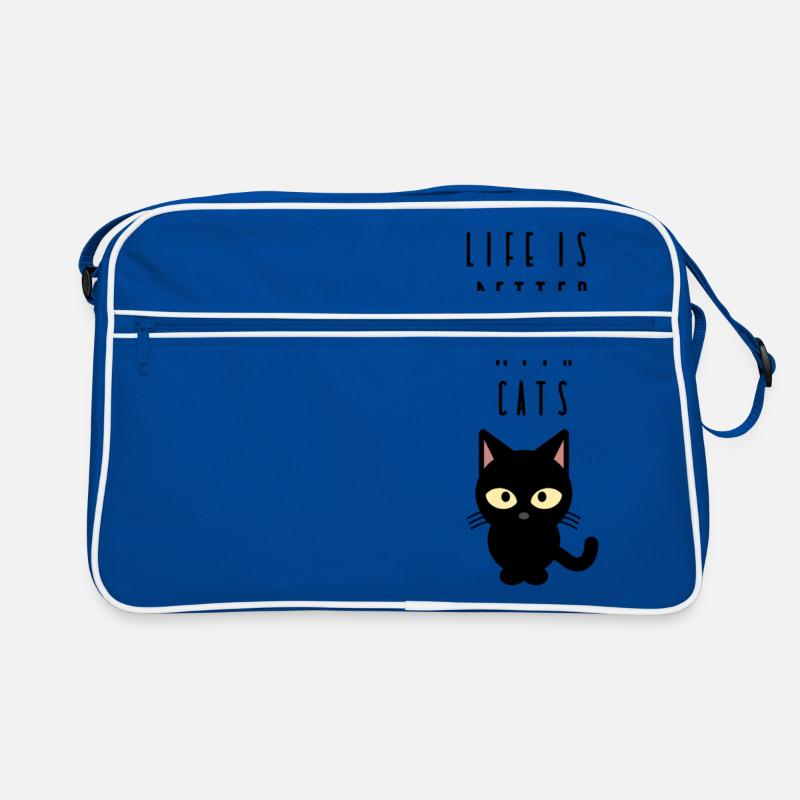 Katze - Retro Tasche - Blau/Weiß