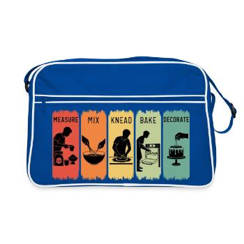 Retro Baker Schritte Messen Mischen Kneten Backen Geschenk - Retro Tasche - Blau/Weiß - Vorne