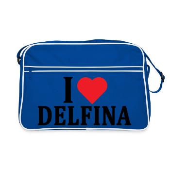 T-Shirt Ich liebe Delfina T-Shirt Geschenkidee - Retro Tasche - Blau/Weiß - Vorne