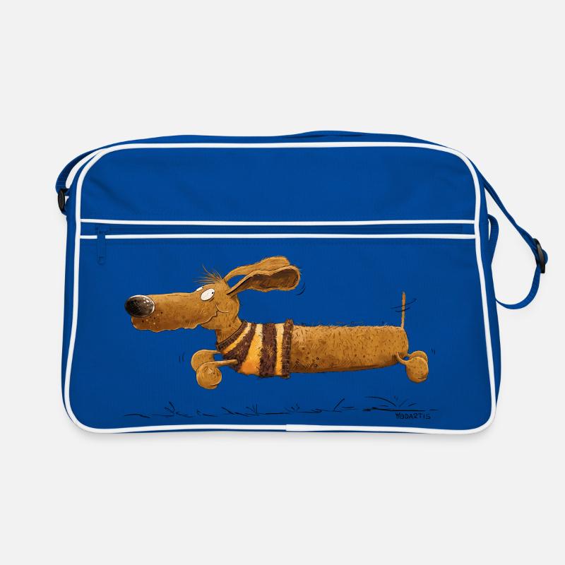 Running Dachshund I Teckel I Chien - Sac Retro - bleu/blanc