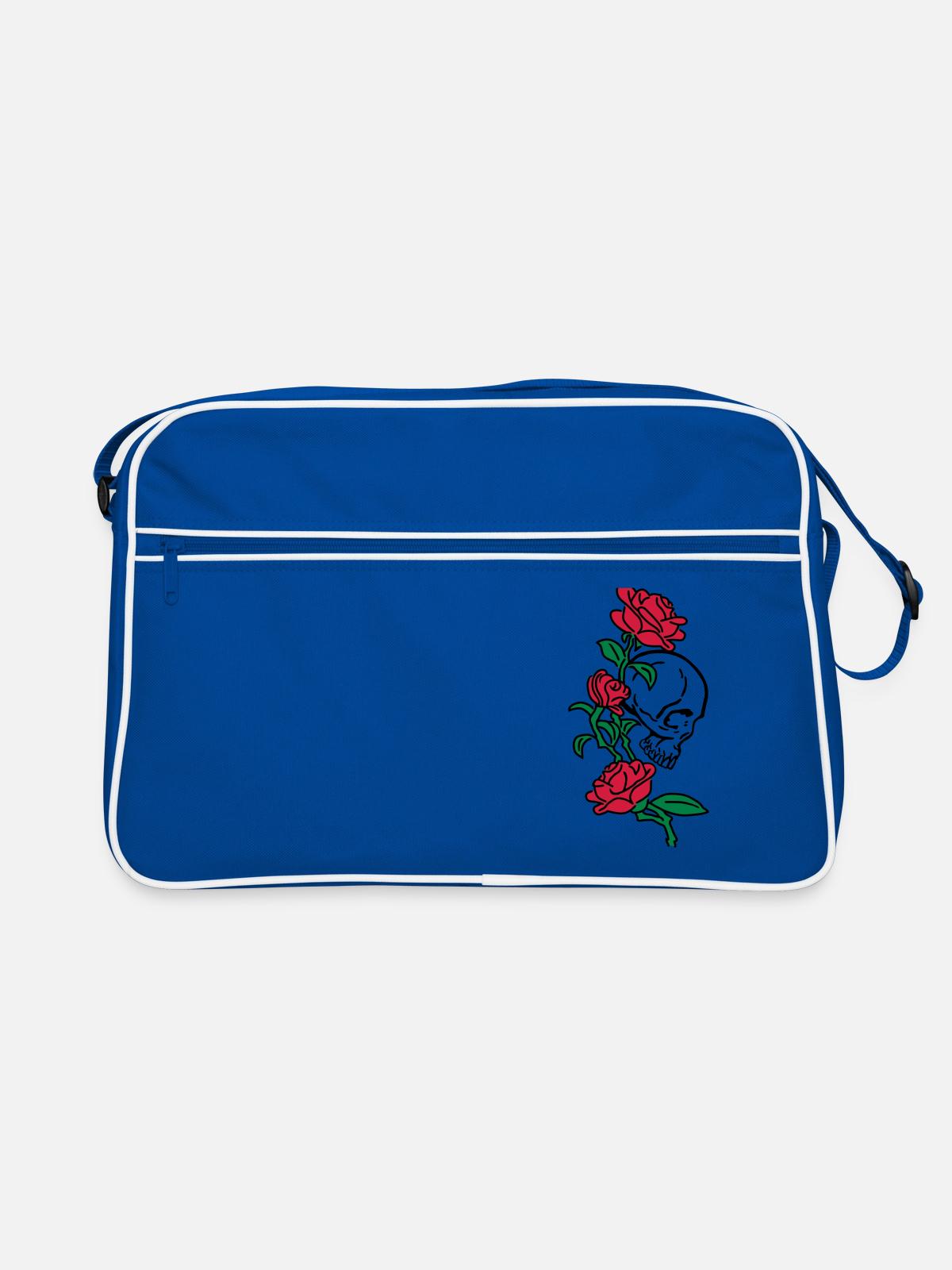 skull and roses es123 - Retro Bag - blue/white - Front