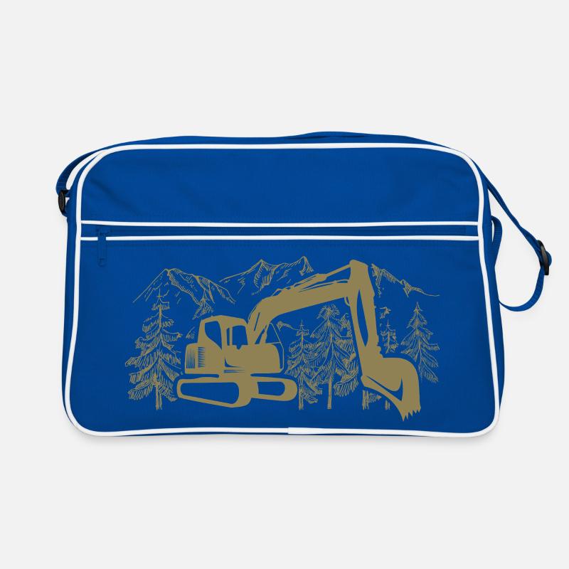 Excavator Silhouette Construction Equipment Operator Work Retro Bag