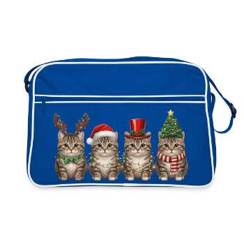 Getigerte Katze Weihnachtsmann Weihnachten  - Retro Tasche - Blau/Weiß - Vorne