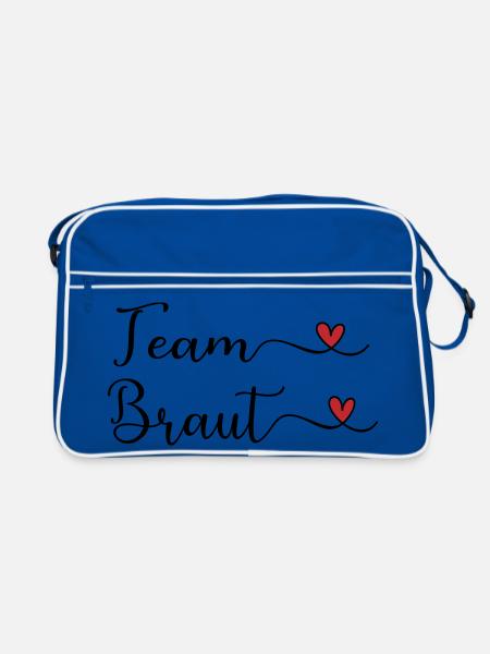Team Braut mit Herz - Retro Tasche - Blau/Weiß - Vorne