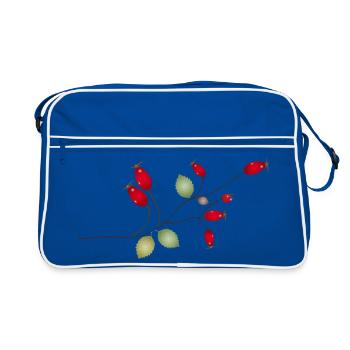 Branch with rose hips and filigree leaves - Retro Bag - blue/white - Front