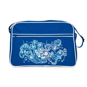 Blauer Blumen-Muster - Retro Tasche - Blau/Weiß - Vorne