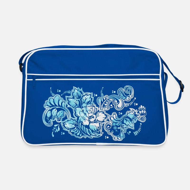 Blauer Blumen-Muster Retro Tasche