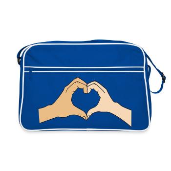 Herzhände – personalisierbar für Paare - Retro Tasche - Blau/Weiß - Vorne