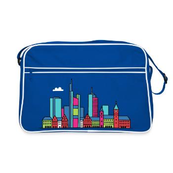Frankfurter Stadtsilhouette Mainhattan Linienkunst - Retro Tasche - Blau/Weiß - Vorne
