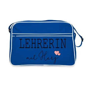 Lehrerin mit Herz - Retro Tasche - Blau/Weiß - Vorne
