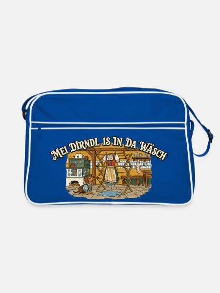 Mei Dirndl is in da Wäsch – Comic - Retro Tasche - Blau/Weiß