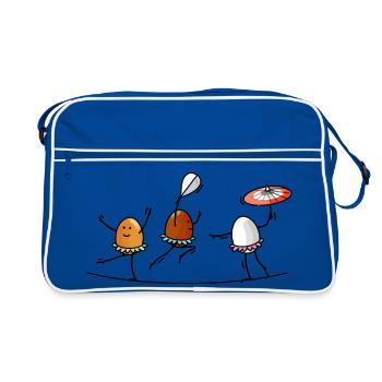 tightrope walkers, acrobats, eggs - Retro Bag - blue/white - Front