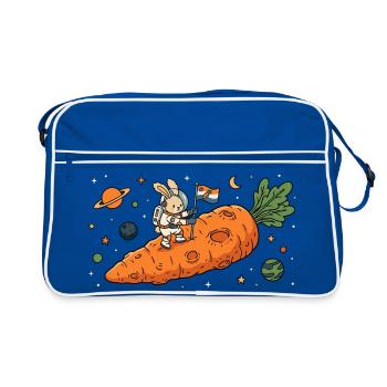 Astronaut Bunny auf riesigem Karotten-Asteroiden - Retro Tasche - Blau/Weiß - Vorne