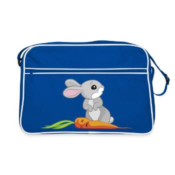 Häschen mit Möhre - Retro Tasche - Blau/Weiß - Vorne