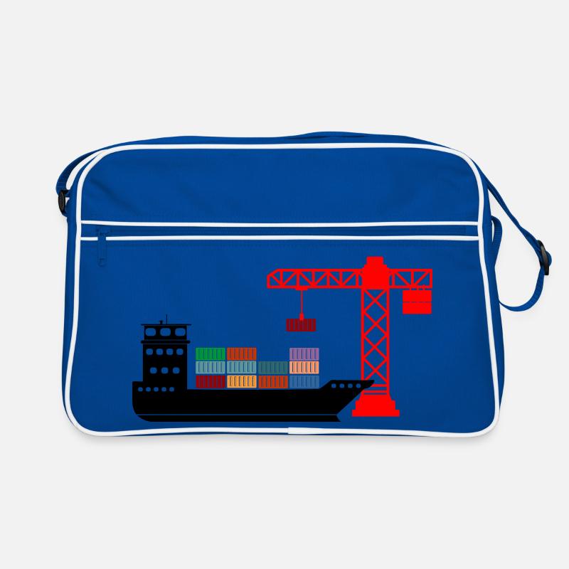 Sea container boat with crane unloading 2 Retro Bag