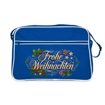 Frohe Weihnachten - Goldener Schriftzug - Retro Tasche - Blau/Weiß - Vorne