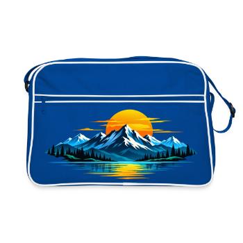 Berg ,See Sonnenuntergang Panorama - Retro Tasche - Blau/Weiß - Vorne