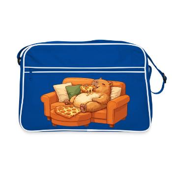 Capybara Sofa Pizza Relaxed Relax Motif - Retro Bag - blue/white - Front