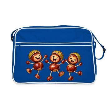 Fröhliche Kastanienfiguren im Herbst - Retro Tasche - Blau/Weiß - Vorne