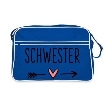 Schwester Herz Pfeil Liebe Freundin Geschenk - Retro Tasche - Blau/Weiß - Vorne